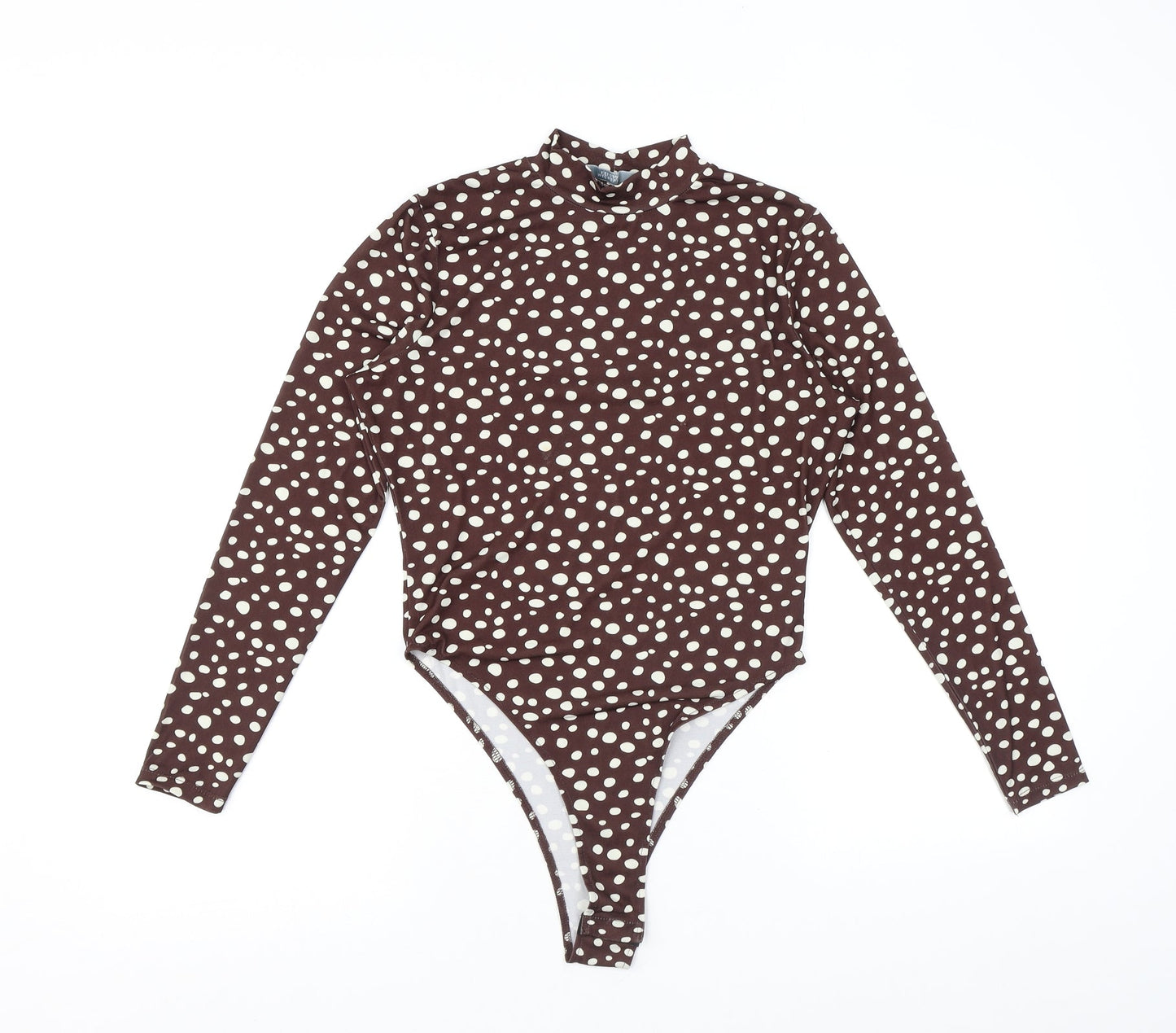 Michelle Keegan Womens Brown Geometric Polyester Bodysuit One-Piece Size 10 L12 in Snap