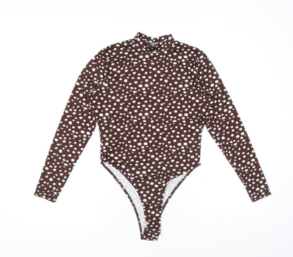 Michelle Keegan Womens Brown Geometric Polyester Bodysuit One-Piece Size 10 L12 in Snap