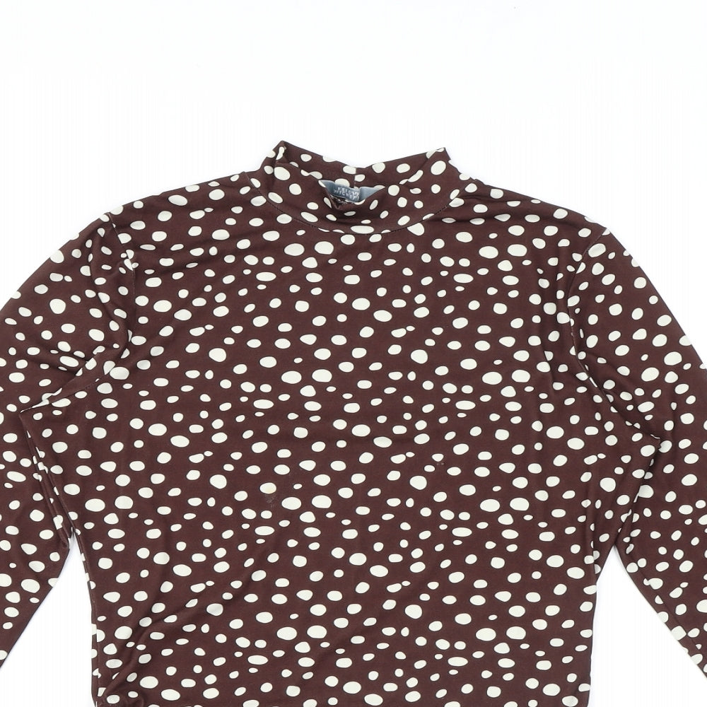 Michelle Keegan Womens Brown Geometric Polyester Bodysuit One-Piece Size 10 L12 in Snap