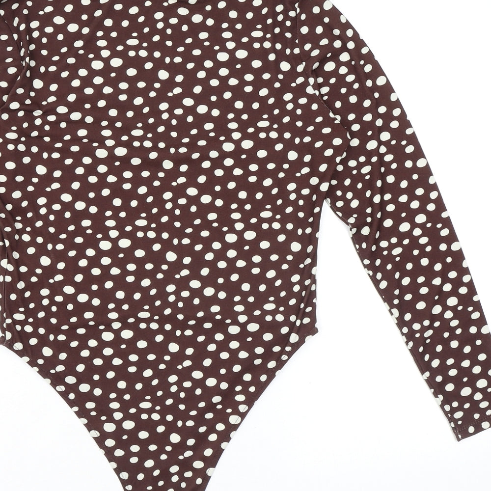 Michelle Keegan Womens Brown Geometric Polyester Bodysuit One-Piece Size 10 L12 in Snap