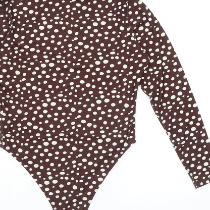 Michelle Keegan Womens Brown Geometric Polyester Bodysuit One-Piece Size 10 L12 in Snap