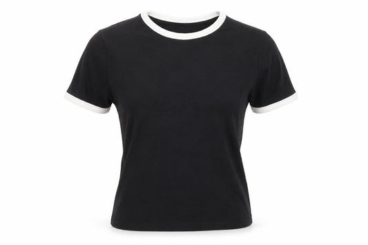 Front view of ASOS women’s black cotton basic t-shirt, size UK 4, round neck