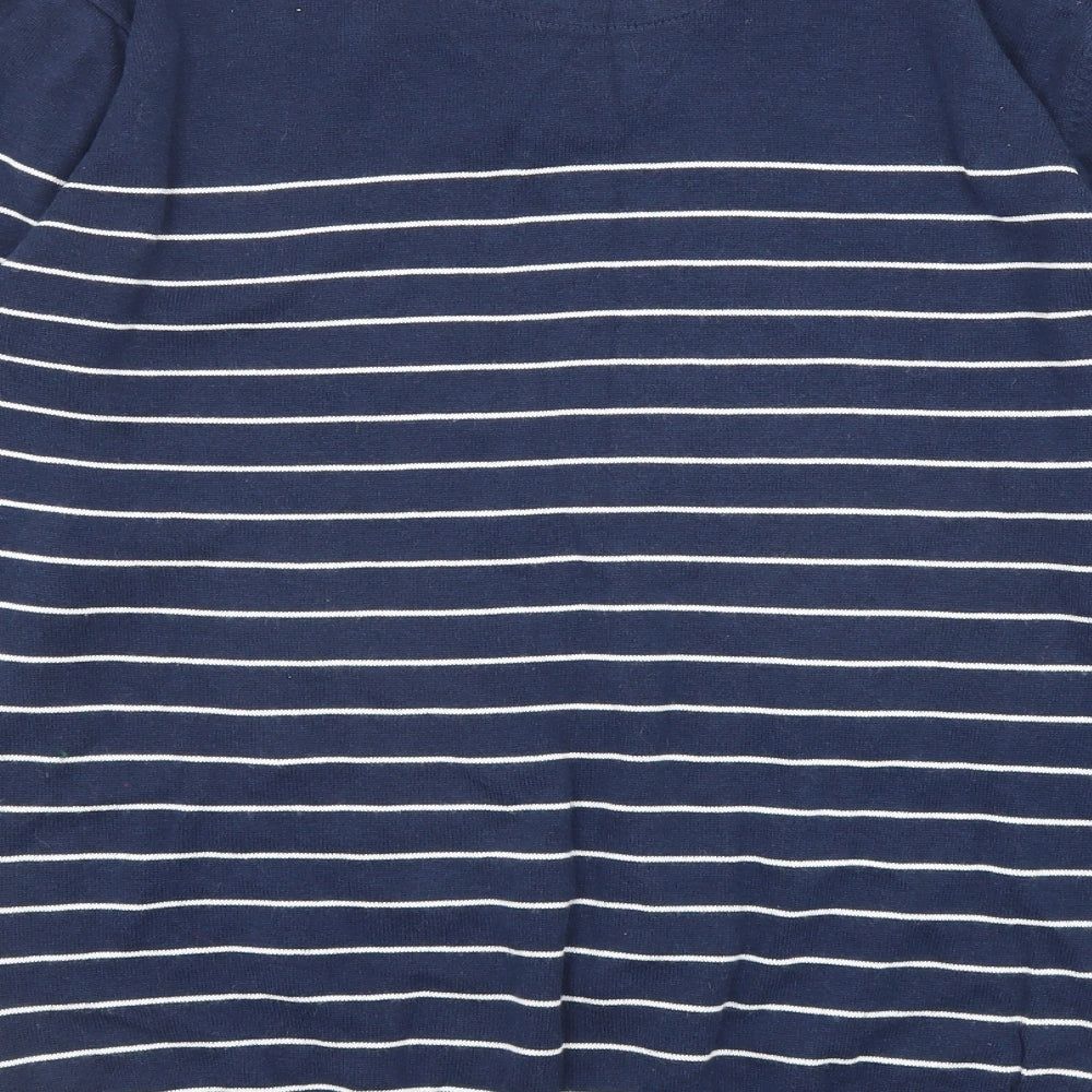 NEXT Mens Blue V-Neck Striped Cotton Pullover Jumper Size M Long Sleeve