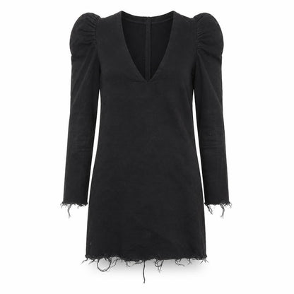 Zara Womens Black Cotton A-Line Size M V-Neck Zip