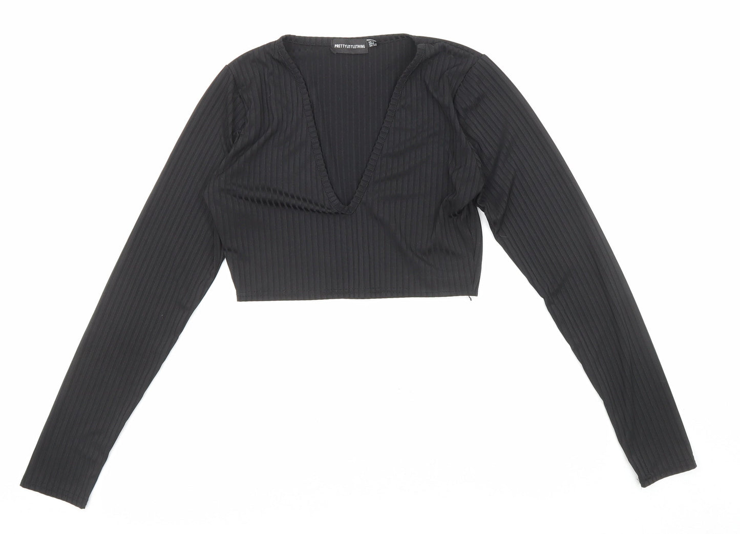 Womens UK Size 4 PRETTYLITTLETHING Black Cropped Blouse