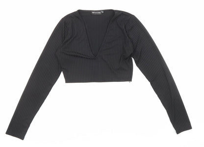 Womens UK Size 4 PRETTYLITTLETHING Black Cropped Blouse