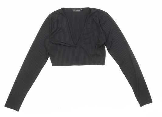 Womens UK Size 4 PRETTYLITTLETHING Black Cropped Blouse