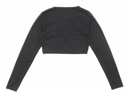 Womens UK Size 4 PRETTYLITTLETHING Black Cropped Blouse