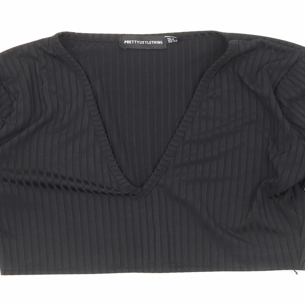 Womens UK Size 4 PRETTYLITTLETHING Black Cropped Blouse
