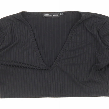 Womens UK Size 4 PRETTYLITTLETHING Black Cropped Blouse