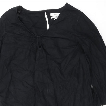 Marks and Spencer Womens Black Flax A-Line Size M V-Neck Pullover