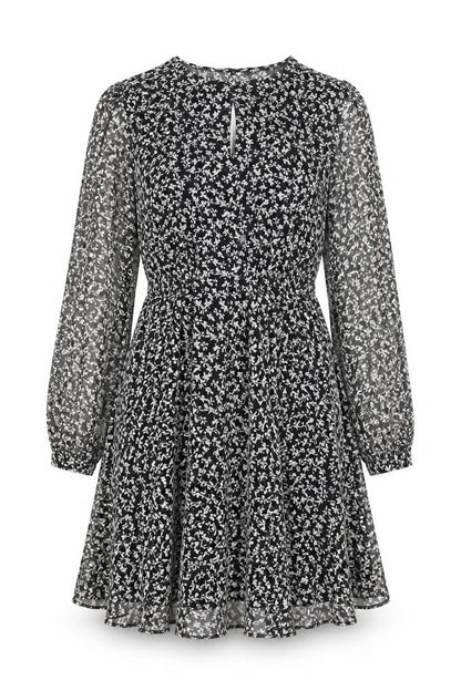 Zara Womens Black Floral Polyester A-Line Size S Round Neck Button