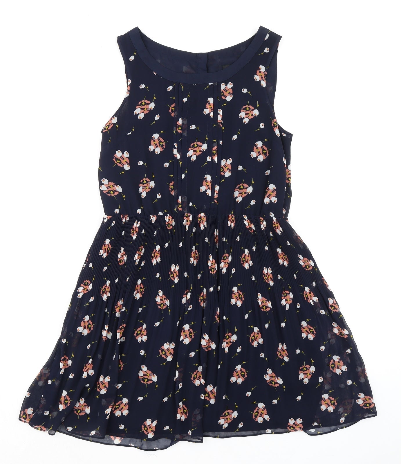 Oasis Womens Blue Geometric Polyester A-Line Size 8 Round Neck Button