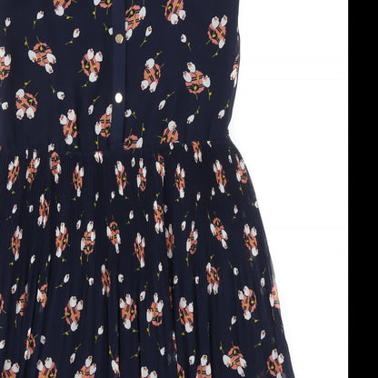 Oasis Womens Blue Geometric Polyester A-Line Size 8 Round Neck Button