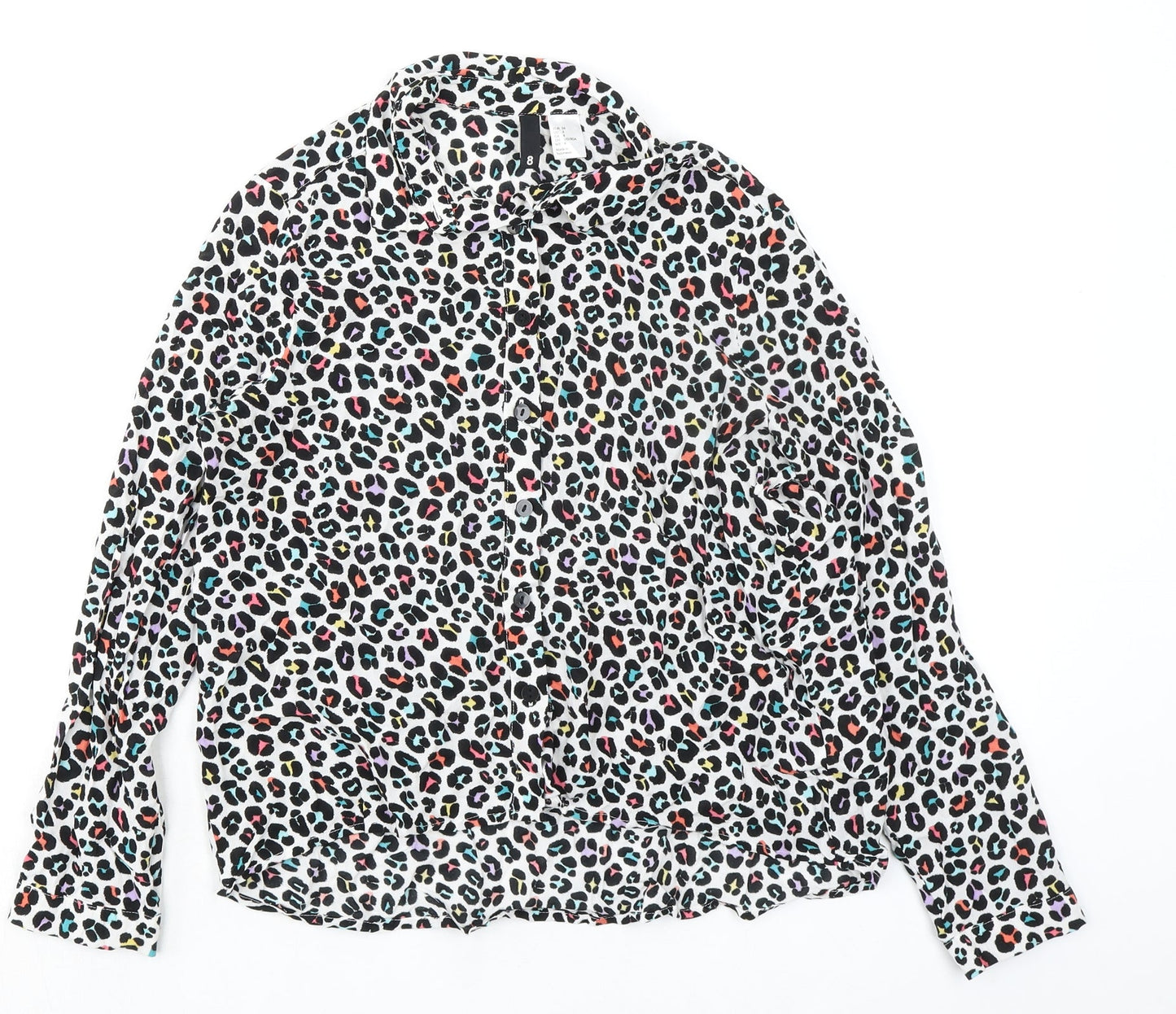 Divided by H&M Womens Multicoloured Animal Print Viscose Basic Button-Up Size 8 Collared - Leopard Print