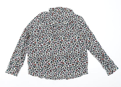 Divided by H&M Womens Multicoloured Animal Print Viscose Basic Button-Up Size 8 Collared - Leopard Print