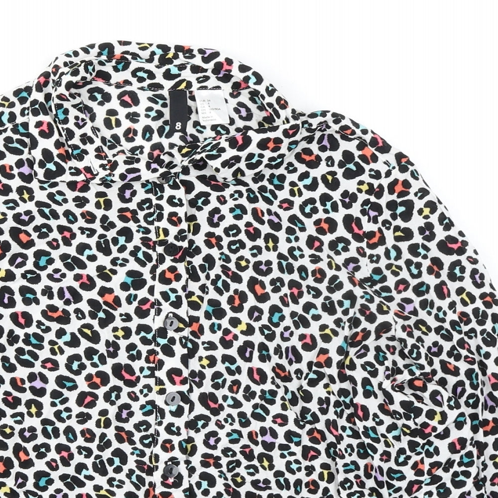 Divided by H&M Womens Multicoloured Animal Print Viscose Basic Button-Up Size 8 Collared - Leopard Print