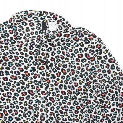 Divided by H&M Womens Multicoloured Animal Print Viscose Basic Button-Up Size 8 Collared - Leopard Print
