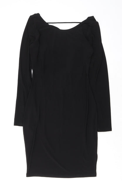 Lipsy Womens Black Polyester Bodycon Size 4 Boat Neck Pullover