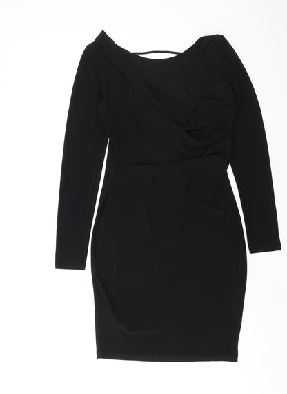 Lipsy Womens Black Polyester Bodycon Size 4 Boat Neck Pullover