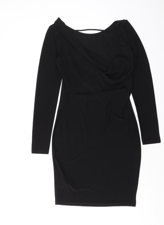 Lipsy Womens Black Polyester Bodycon Size 4 Boat Neck Pullover