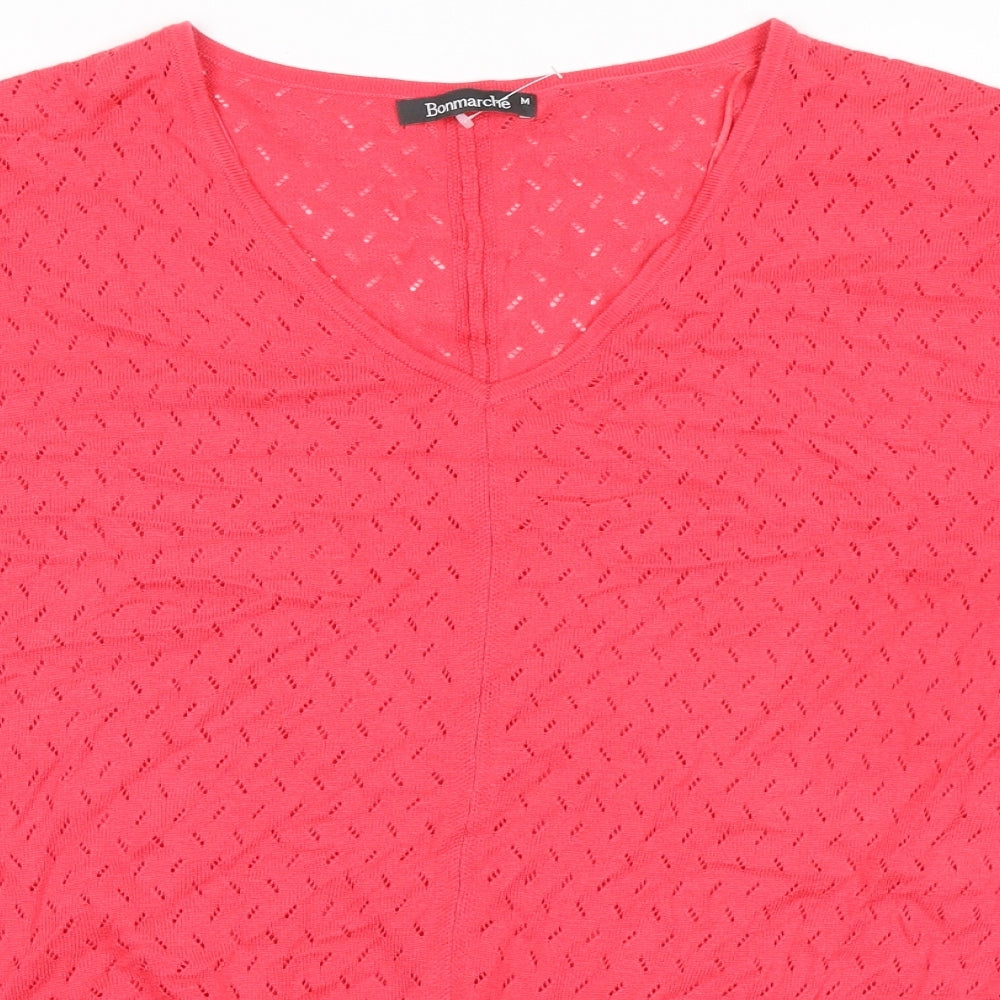 Bonmarché Womens Pink Nylon Basic Blouse Size M V-Neck