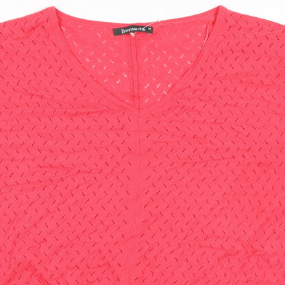 Bonmarché Womens Pink Nylon Basic Blouse Size M V-Neck
