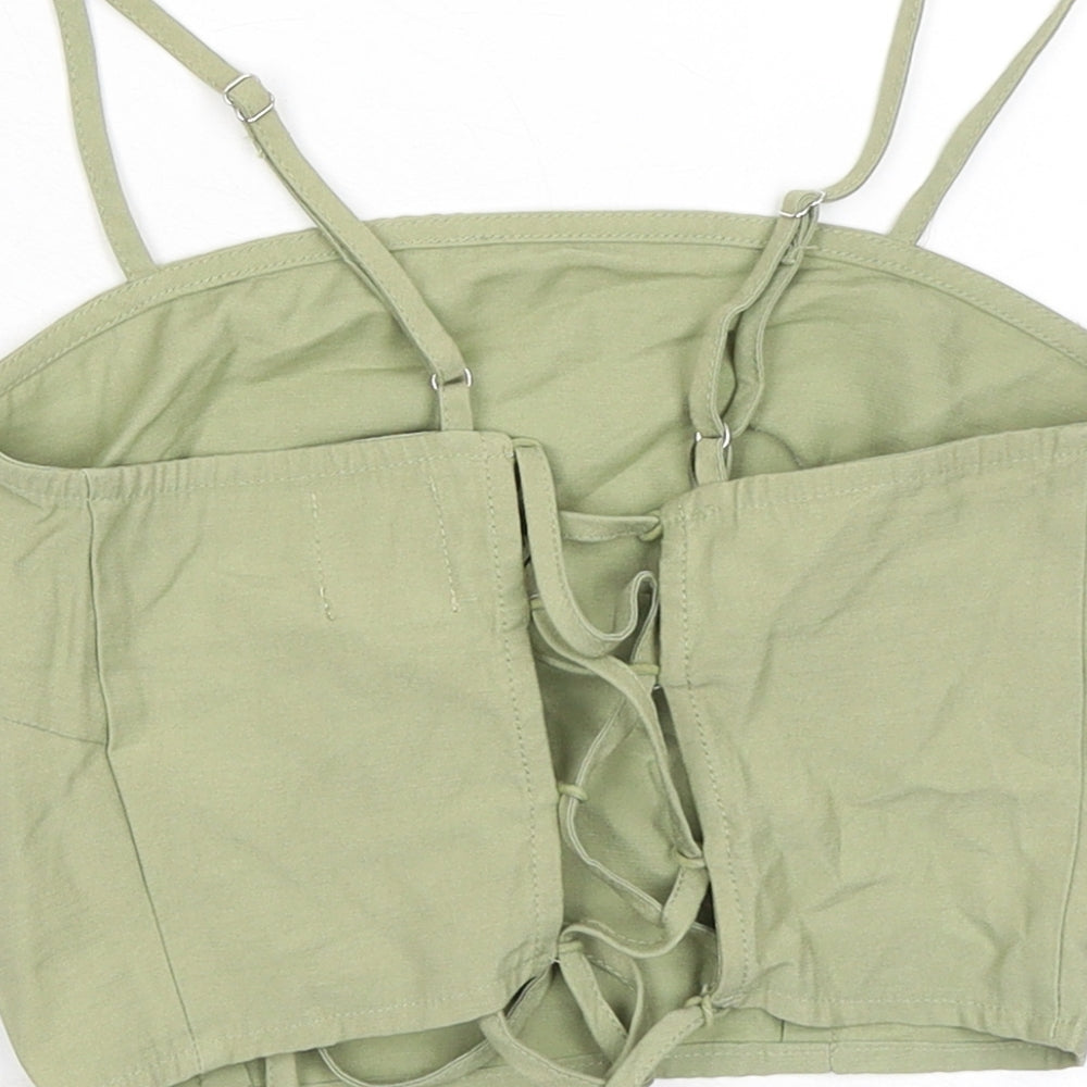 Narrated Womens Green Polyester Cropped Tank Size 2XS Square Neck