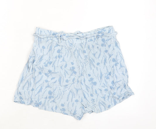 Jack Wills Womens Blue Floral Viscose Bermuda Shorts Size 8 Extra-Slim Zip