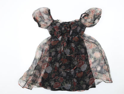 Nasty Gal Womens Multicoloured Floral Polyester Mini Size 6 Square Neck Pullover