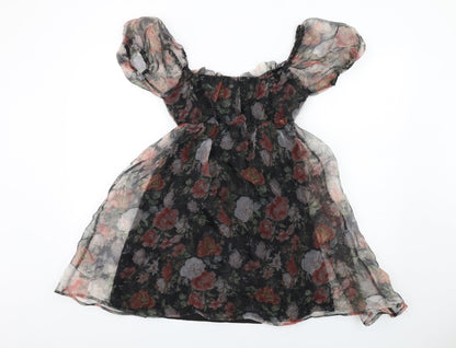 Nasty Gal Womens Multicoloured Floral Polyester Mini Size 6 Square Neck Pullover