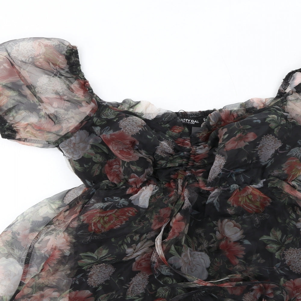 Nasty Gal Womens Multicoloured Floral Polyester Mini Size 6 Square Neck Pullover