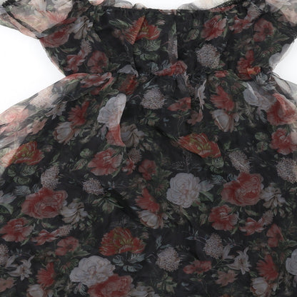 Nasty Gal Womens Multicoloured Floral Polyester Mini Size 6 Square Neck Pullover