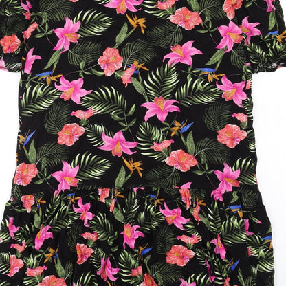 Dorothy Perkins Womens Multicoloured Floral Viscose Shift Size 10 Round Neck Button