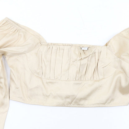 COLLUSION Womens Ivory Polyester Cropped Blouse Size 10 Square Neck