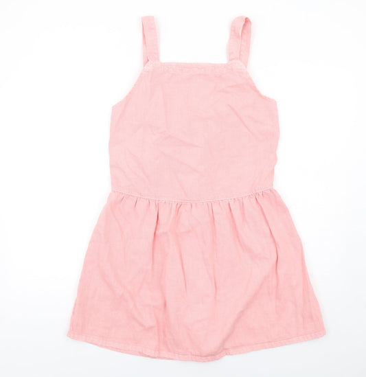 Denim & Co. Womens Pink Cotton A-Line Size 12 Square Neck Pullover