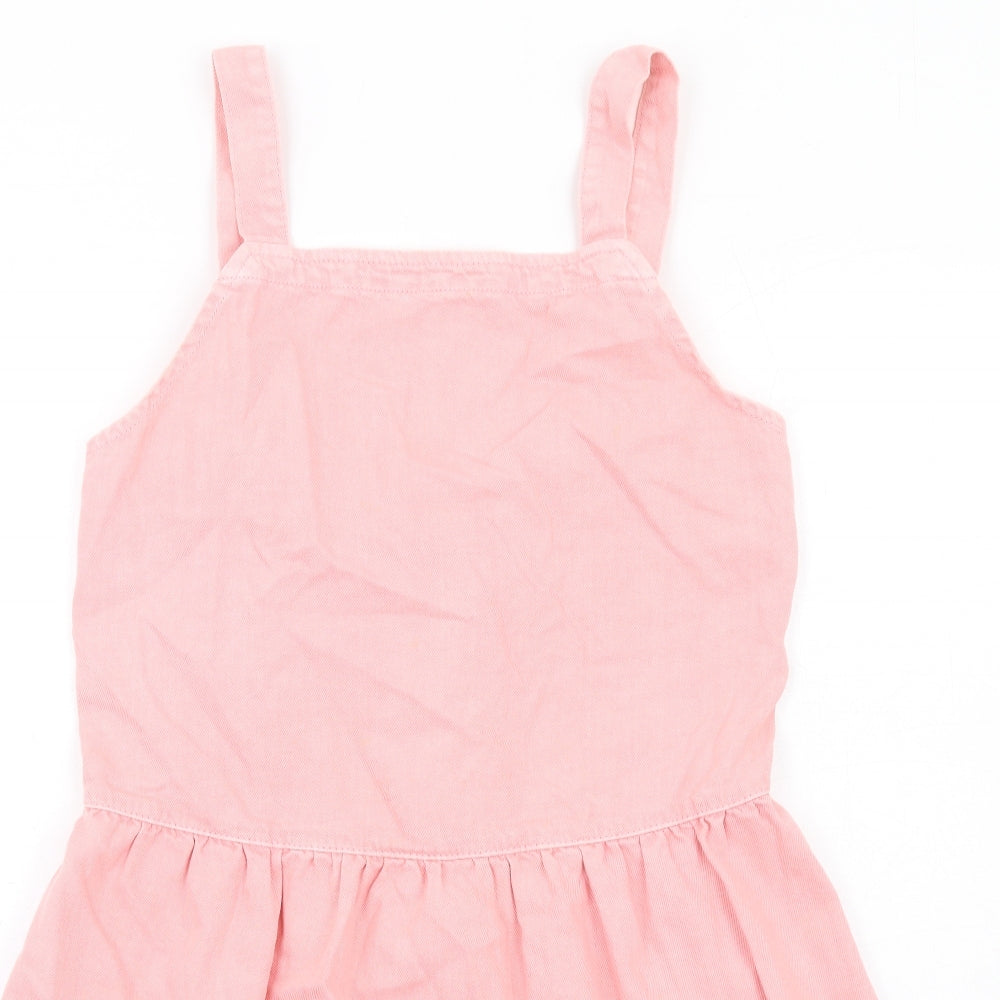 Denim & Co. Womens Pink Cotton A-Line Size 12 Square Neck Pullover