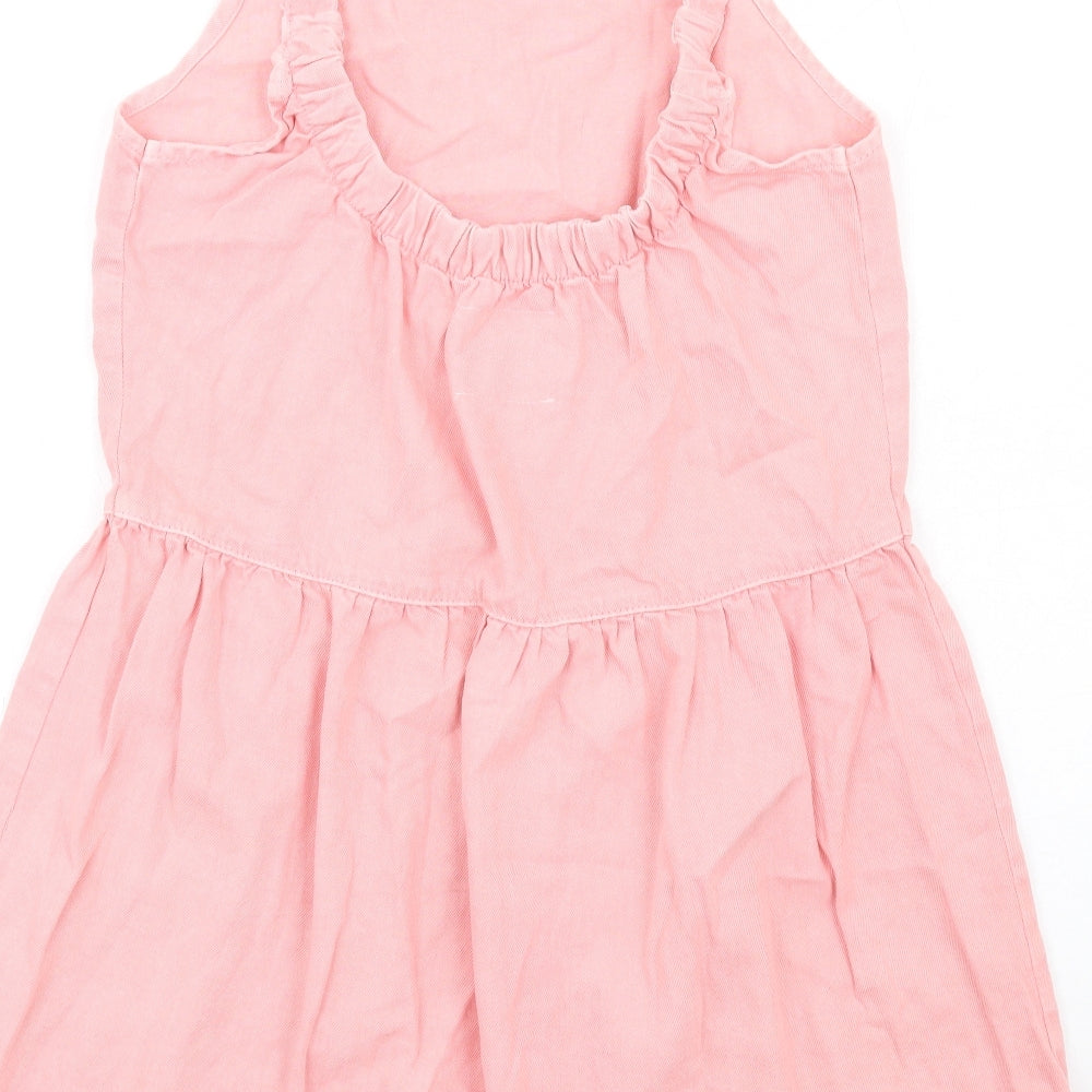 Denim & Co. Womens Pink Cotton A-Line Size 12 Square Neck Pullover