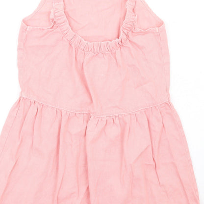 Denim & Co. Womens Pink Cotton A-Line Size 12 Square Neck Pullover