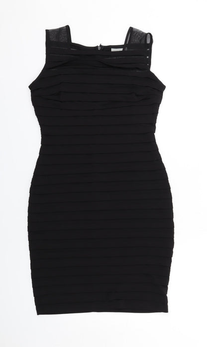 Wallis Womens Black Polyester Bodycon Size 10 Square Neck Zip