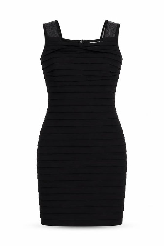 Front view of Wallis women’s black polyester bodycon, size UK 10, square neck zip