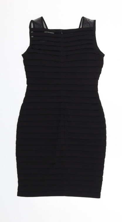 Wallis Womens Black Polyester Bodycon Size 10 Square Neck Zip