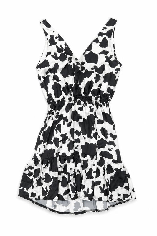 Flounce Womens Black Animal Print Polyester A-Line Size 8 V-Neck Tie