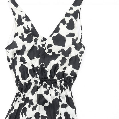 Flounce Womens Black Animal Print Polyester A-Line Size 8 V-Neck Tie