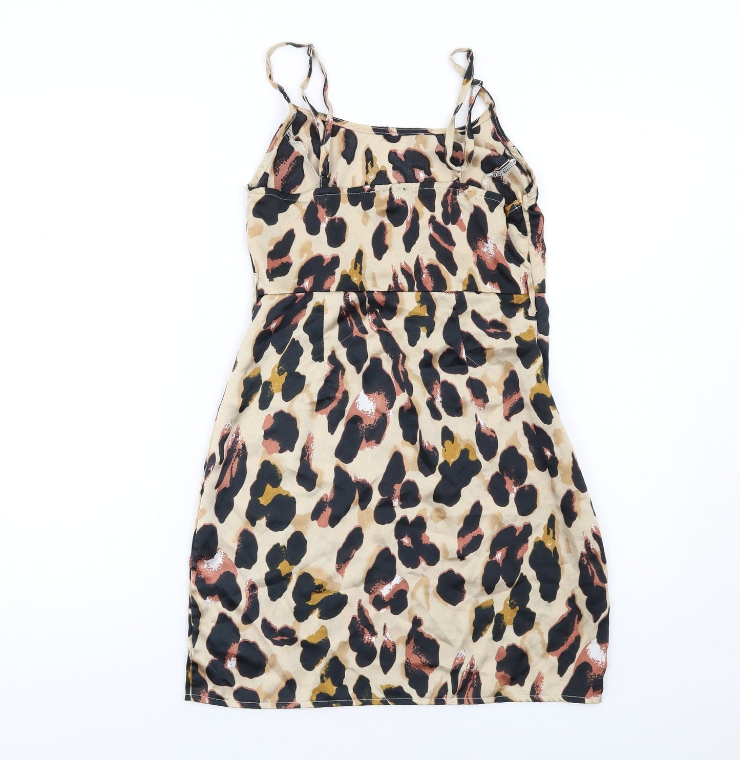 PRETTYLITTLETHING Womens Brown Animal Print Polyester Mini Size 6 Round Neck Zip