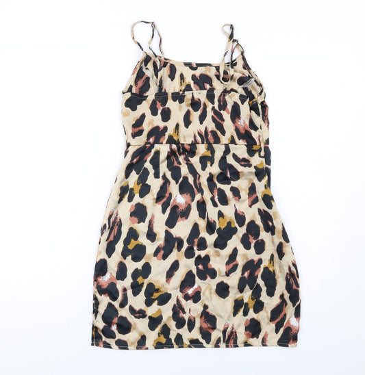 PRETTYLITTLETHING Womens Brown Animal Print Polyester Mini Size 6 Round Neck Zip