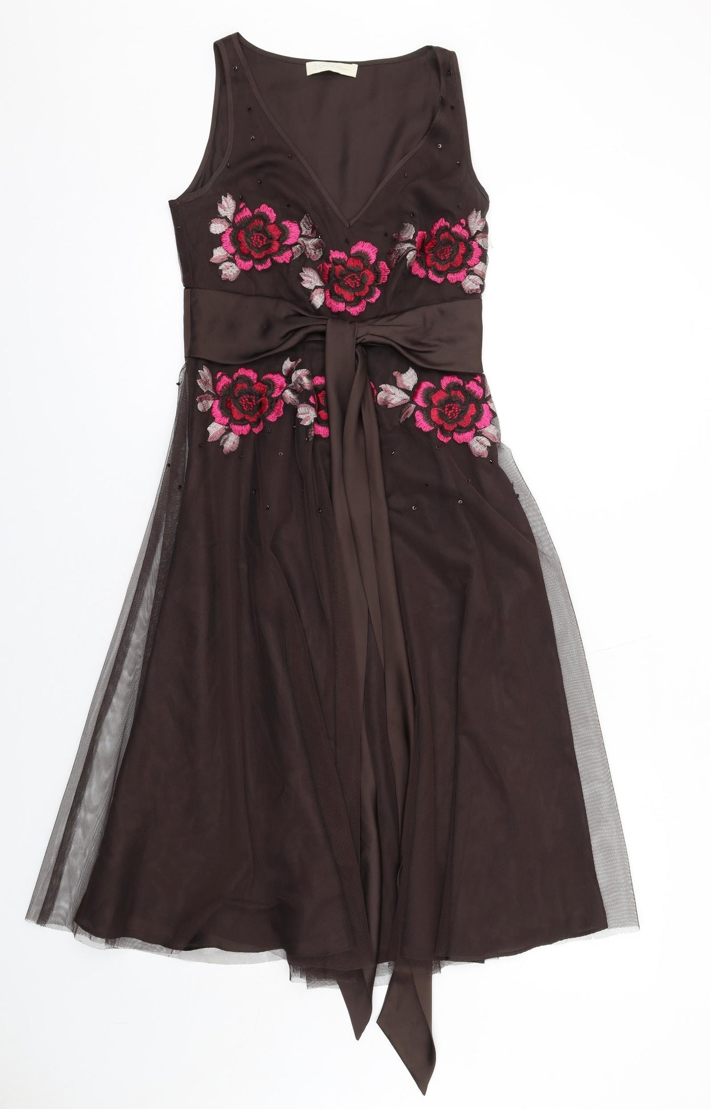 Teatro Womens Brown Polyester Fit & Flare Size 8 V-Neck Zip