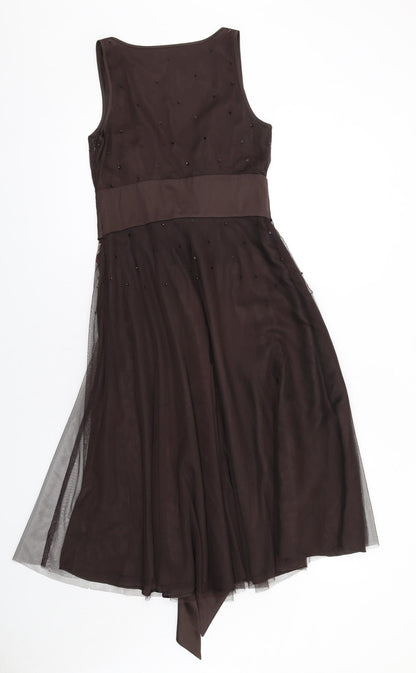 Teatro Womens Brown Polyester Fit & Flare Size 8 V-Neck Zip