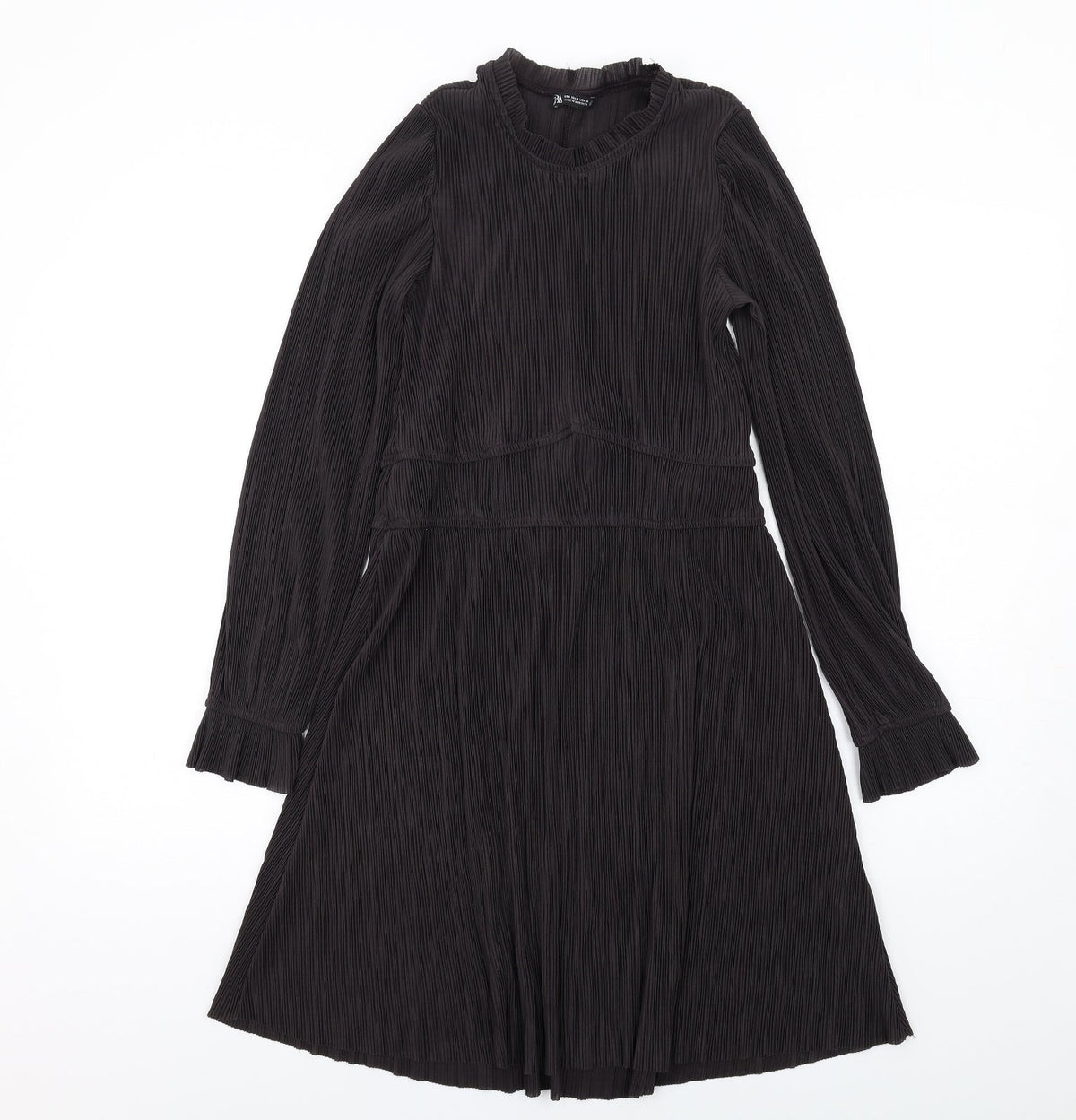 Zara Womens Black Polyester A-Line Size S Round Neck Pullover