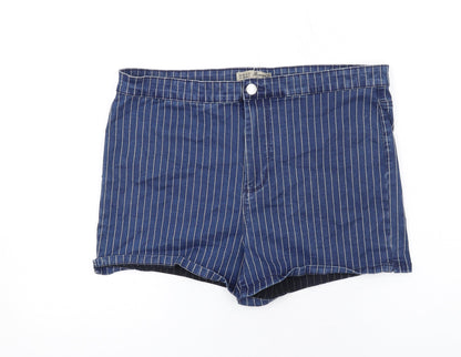 Denim & Co. Womens Blue Pinstripe Cotton Hot Pants Shorts Size 20 Regular Zip